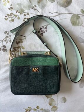Michael Kors Pebbled Leather Mini Mott Guitar Strap Crossbody Bag Kelly Green MK